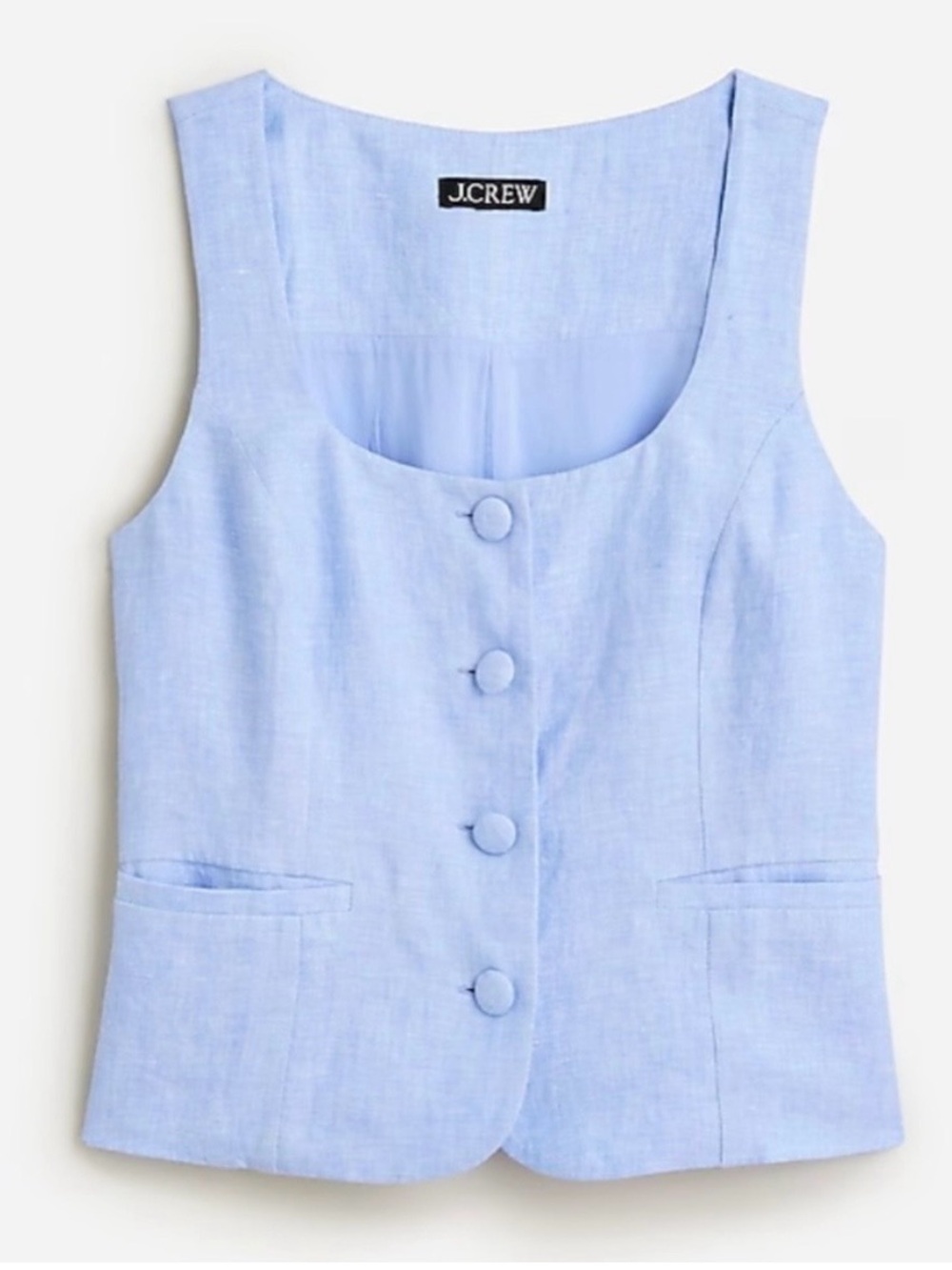NWT J. Crew Scoop Neck French Blue Linen Blend Vest with Buttons, Size 4